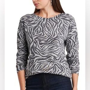 NWT 1.State Long Sleeve Crisscross Back Knit Top - Gray Zebra Print - M